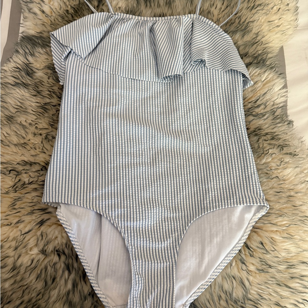 H&M Blue and White Striped Swimsuit